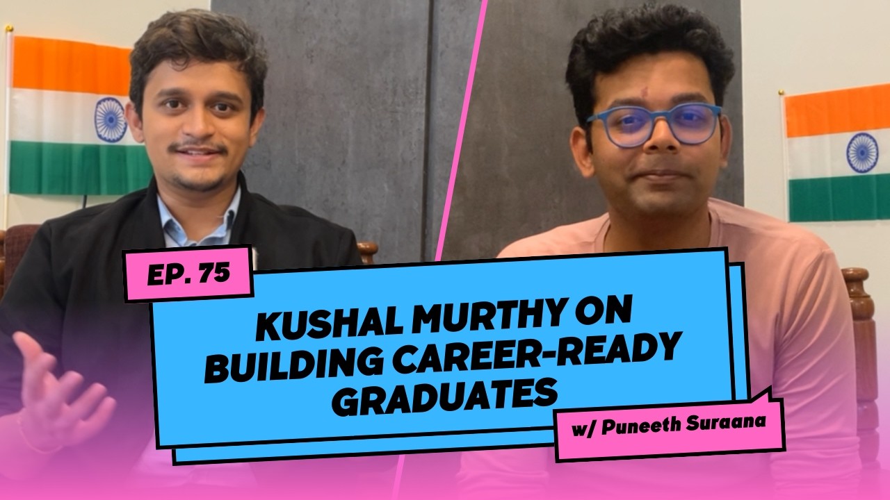 YouTube podcast thumbnail with Kushal Murthy and Puneeth Suraana